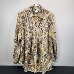 Jaded Gypsy Classic Days Top Vintage Floral Cotton Distressed Boho OS Button Up